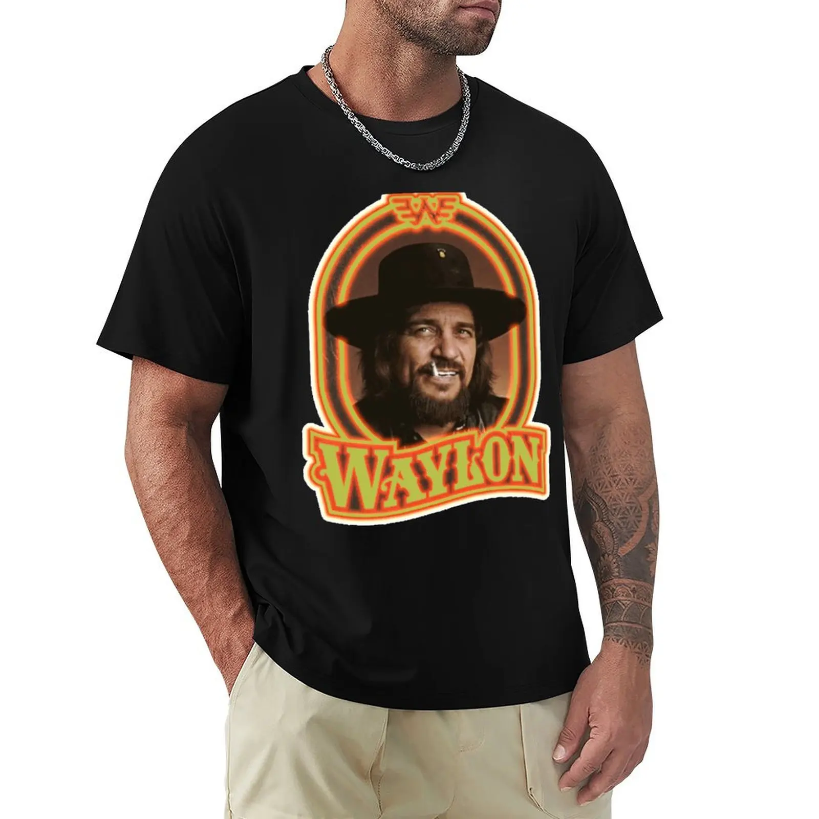 Waylon Jennings Smoking T-Shirt Daily Wear Plain Short Sleeve Shirt