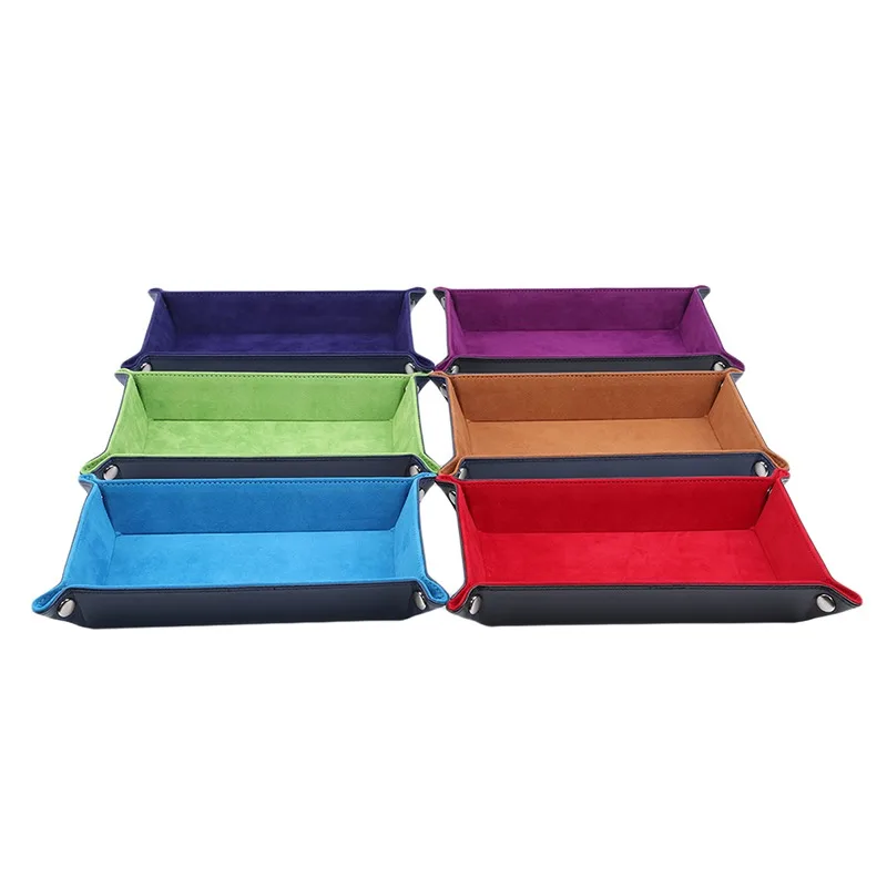 Earrings, Necklaces, Bracelets Jewelry Storage Tray Table Games Key Wallet Coin Trays Sundries Tray PU Leather Folding Dice Tray image 2