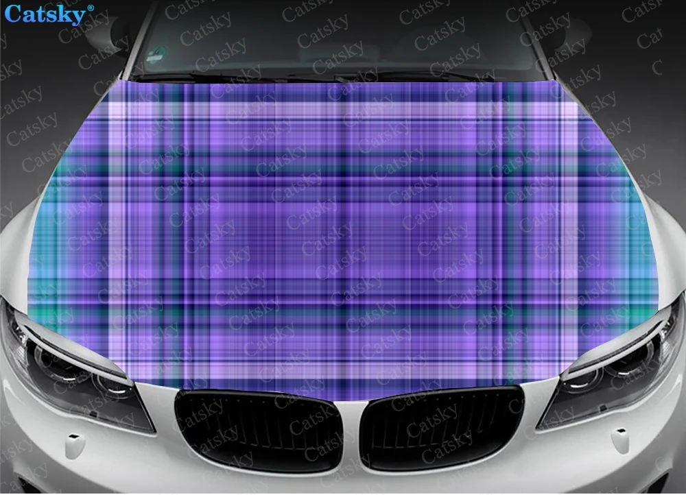 Purple Checkered Stripes Car Hood Vinyl Sticker Wrap Film Engine Cover Decal Protect Sticker Car Accessories Decoration Gift