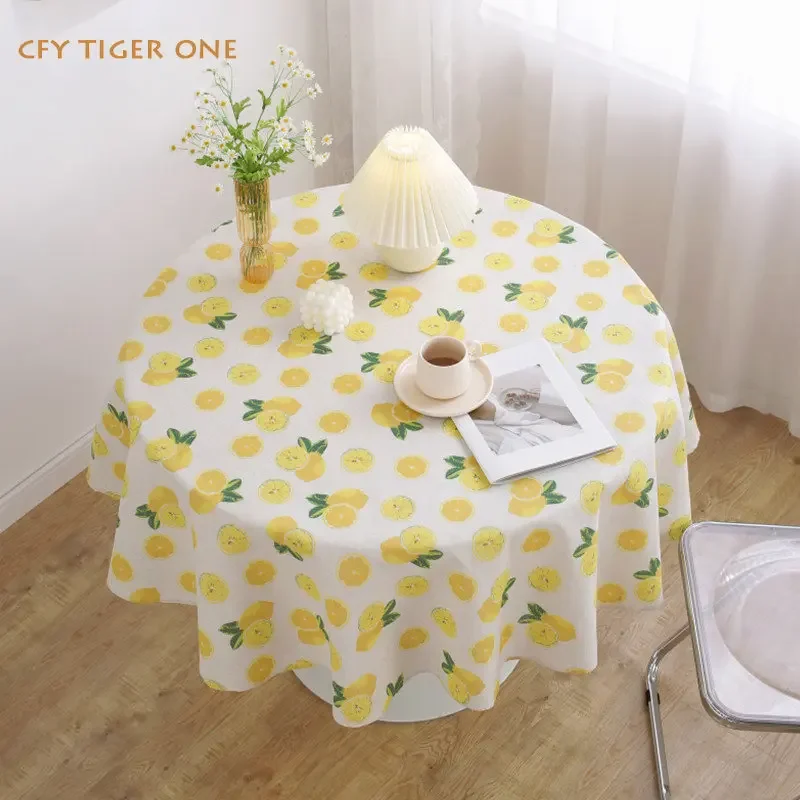 

American Cotton Linen Lemon Prints Yarn Dyed Round Tablecloth Coffee Table Cover Round Tassel Table Cloth for Party Dining Room