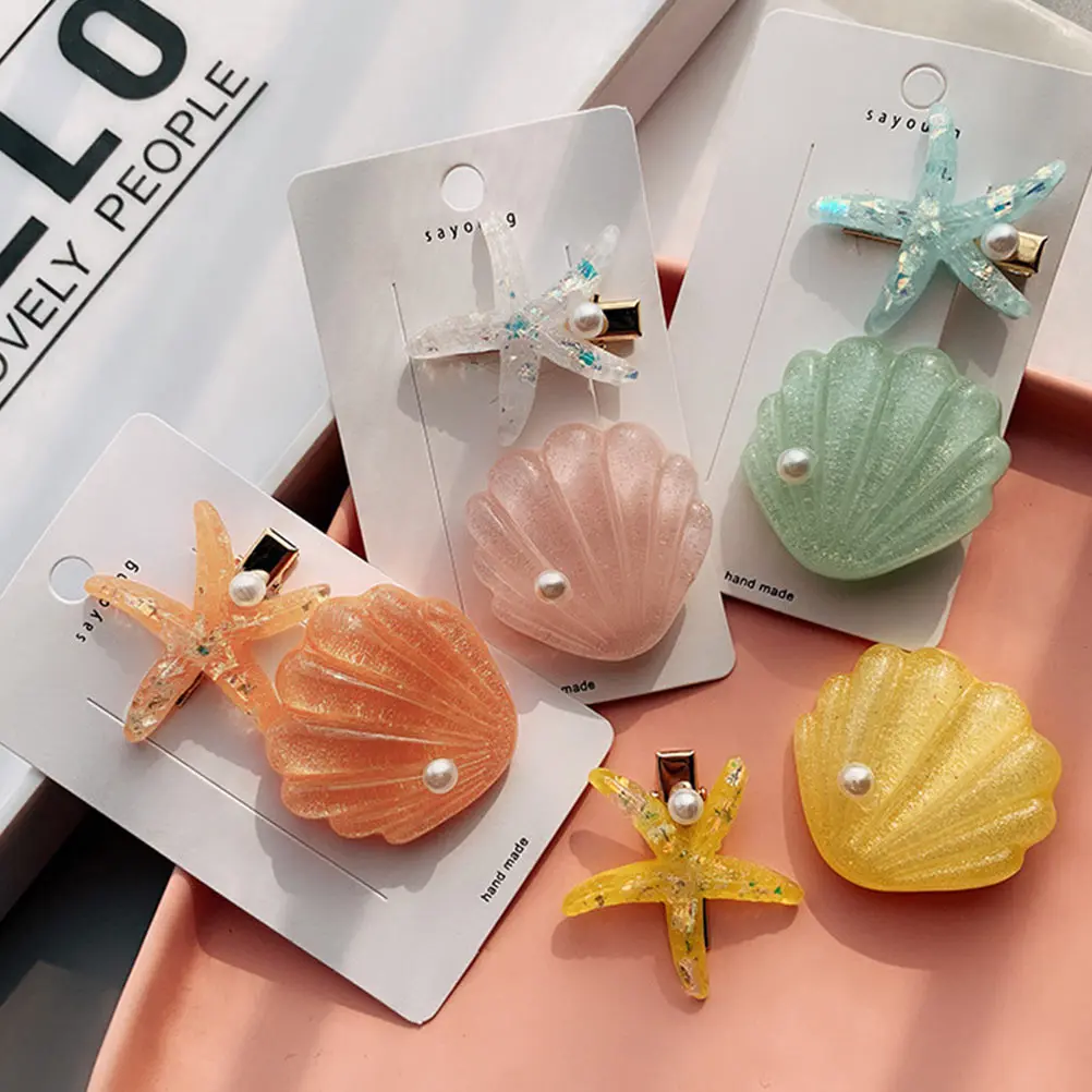 

4 Pcs Girl Shell Hair Clip Set Miss Suits for Women Clips Resin Hairpins