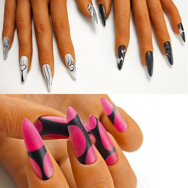 Lange Stiletto-Nägel, weiß bis rosa, Farbverlauf, glänzendes Chrompuder, Perle, Halo, Champagner, Schimmer, Alltagskleidung