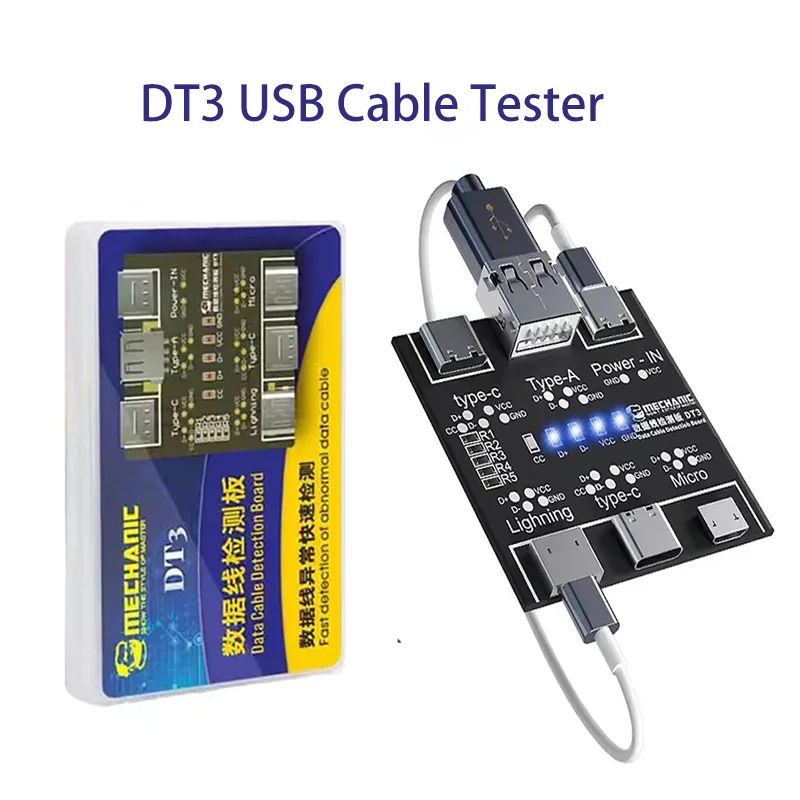 MECHANIC DT3 USB Cable Tester Data Cable Test PCB Board for IPhone Android USB Type-C Lightting Date Cable on-Off Detection tool