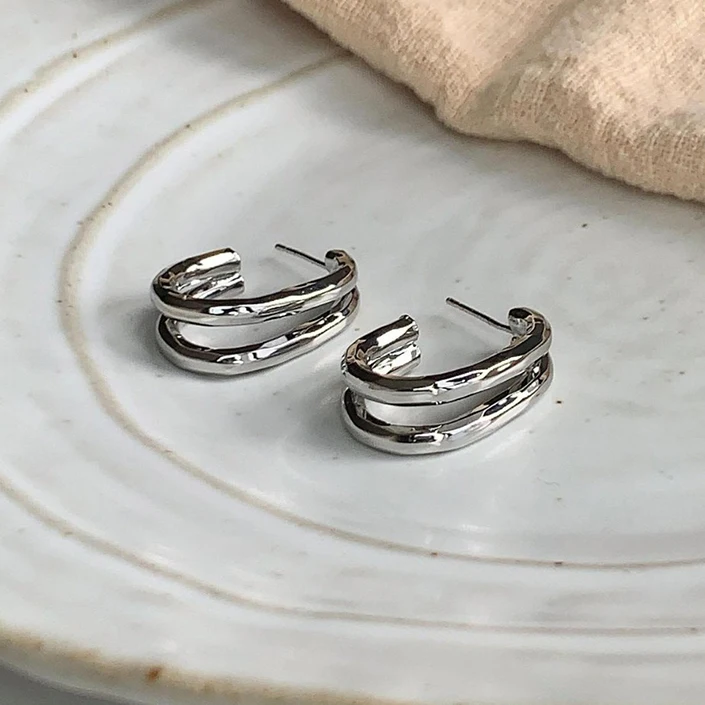 

PONYKISS Tibetan Silver Double Layered Hooked Geometric Stud Earrings for Women Minimalist Trendy Fashion Jewelry Accessories