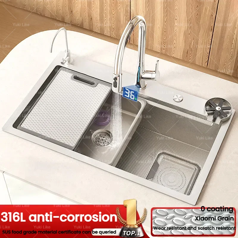 

Food Grade 316L Stainless Steel Kitchen Sink Rice Embossing Household Large Single Slot Wash Dishes and Wash Vegetables Basin