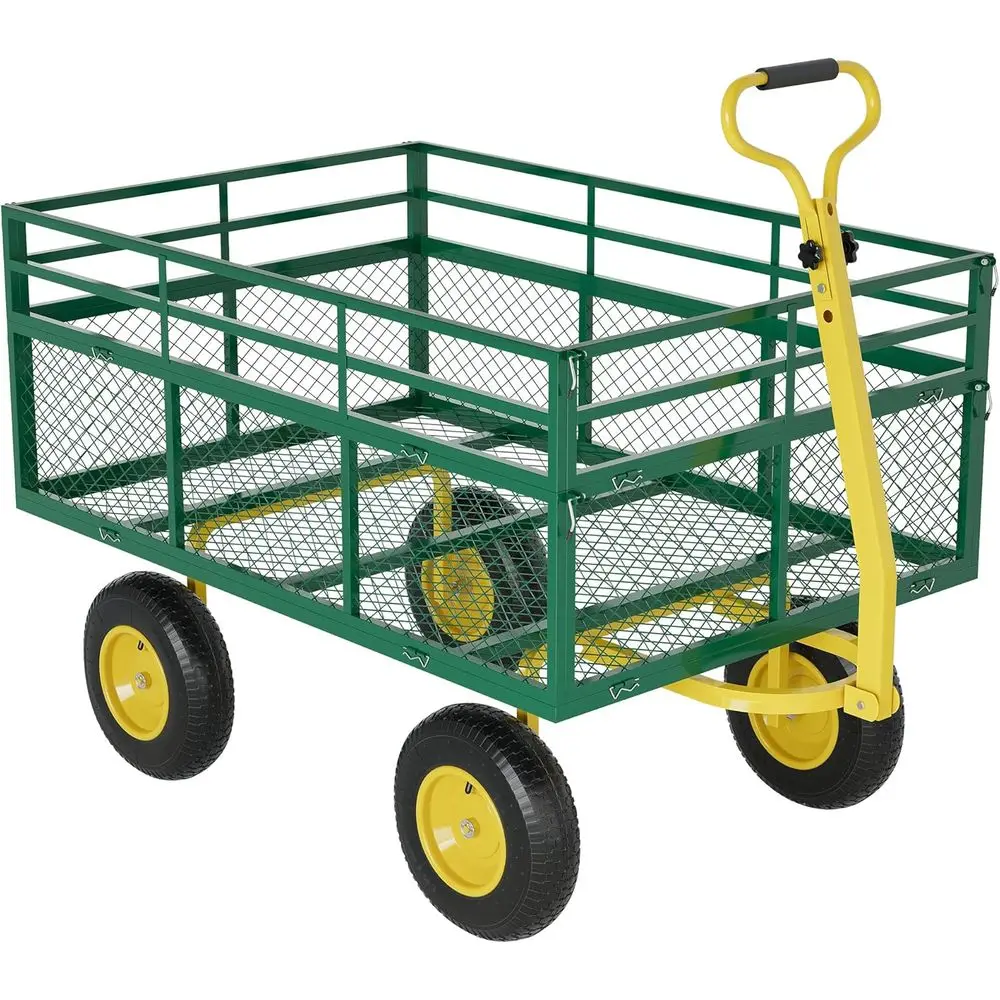 All-Terrain Steel Garden Cart, 1400 lbs Capacity, Removable Mesh Sides, 180° Rotating Handle