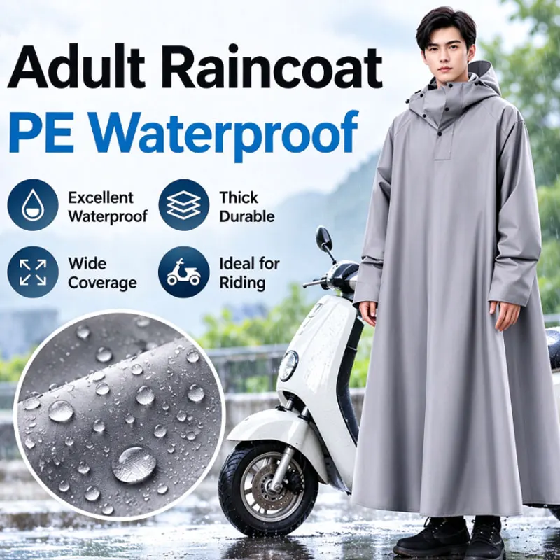 Long Extended Full Coverage Raincoat Waterproof Rain Poncho for Electric Scooter Motorcycle Riding Adult Men Women Use