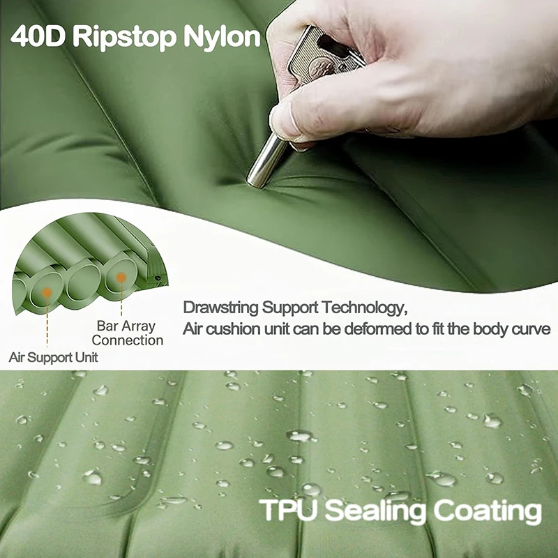 Ultra-Thick Camping Mattress with Built-in Foot Pump & Pillow, Self-Inflatable Portable Sleeping Pad for Outdoor Hiking