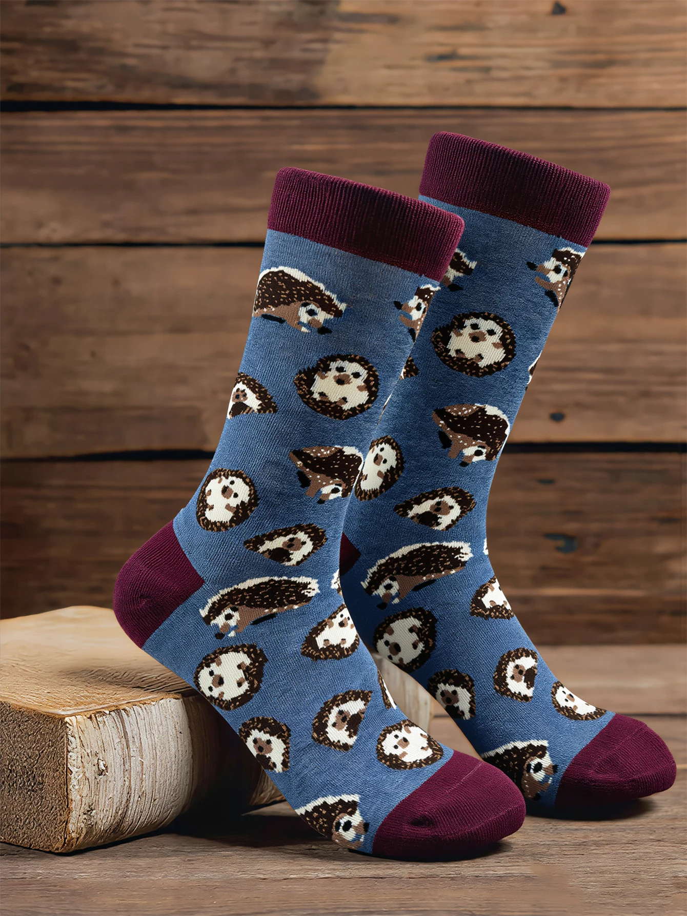 1 Pairs Cute Hedgehog Print Crew Cotton Socks Men Funny Novelty Animal Pattern Mid-Calf Socks For Men Streetwear Skateboard Sock