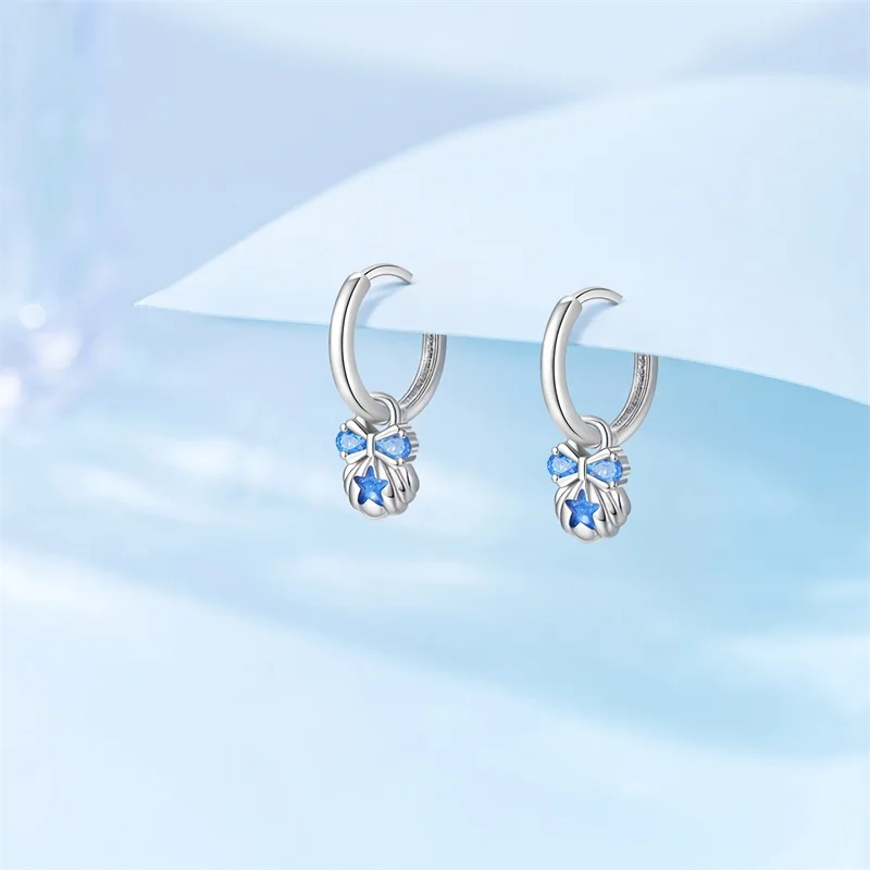 

925 Sterling Silver Bow Shaped Seashell Hoop Earrings Sparkling CZ Zircon Earrings For Women Fine Birthday Party Jewelry Gifts