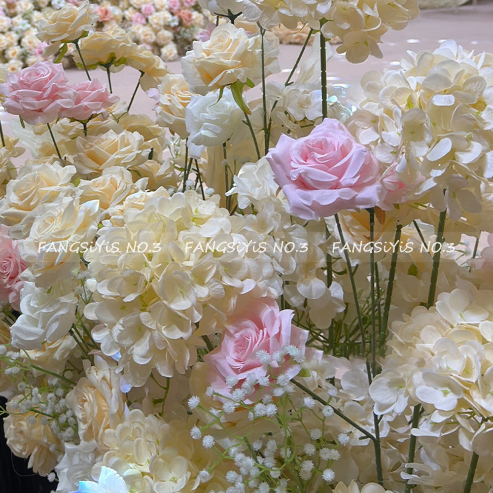 Luxury Champagne Pink Rose Artificial Flower Row Wedding Backdrop Floral Arrangement Road Lead Centerpiece Decor - view 3