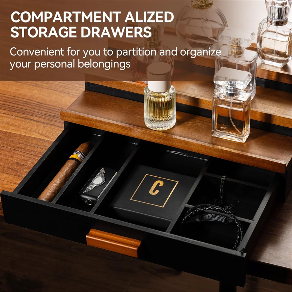 ABLK Wooden Cologne Display Stand Organizer for Men,3 Tier Cologne Display with Drawer Storage, Perfume Display Rack