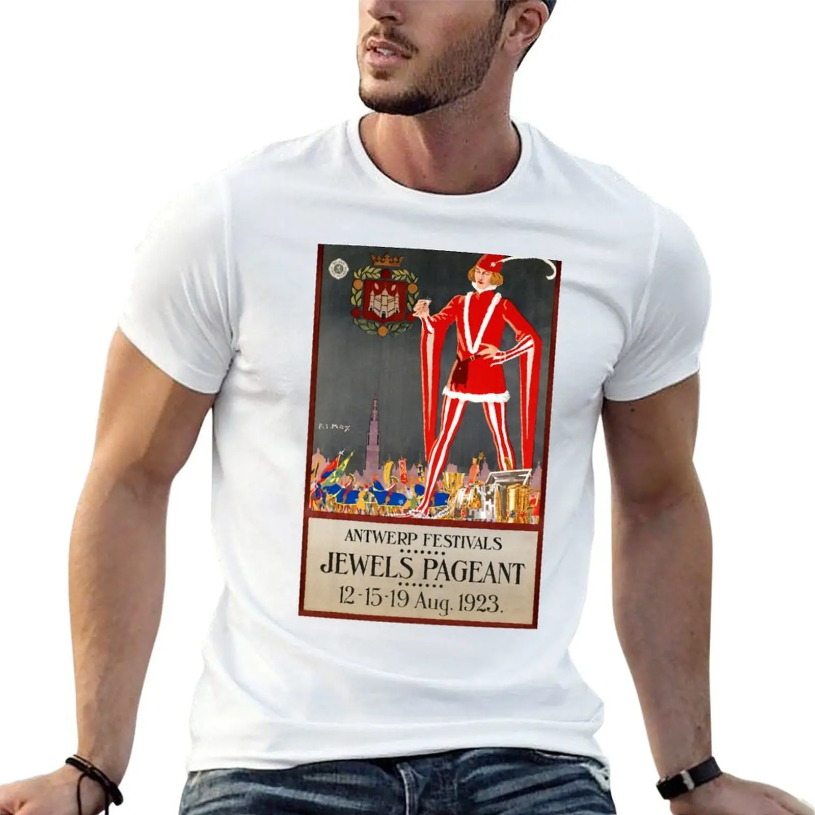 Restored Belgium Antwerp Vintage Travel Poster T-Shirt cotton t shirt pack t shirts for man graphic funny T-Shirt