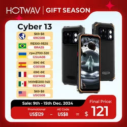 HOTWAV Cyber 13 Rugged Phone 10800mAh Massive Battery 8GB 128GB Smartphone 150LM Flashlight 6.6'' HD+ 64MP Android 14 Cellphone