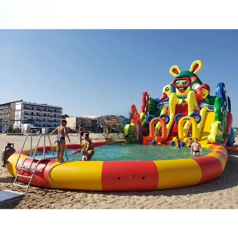 Large PVC Blow-Up Water Slide Park Giant Outdoor Cheap Inflatable Water Slide with Pool for Adults Kids Commercial Water Slide