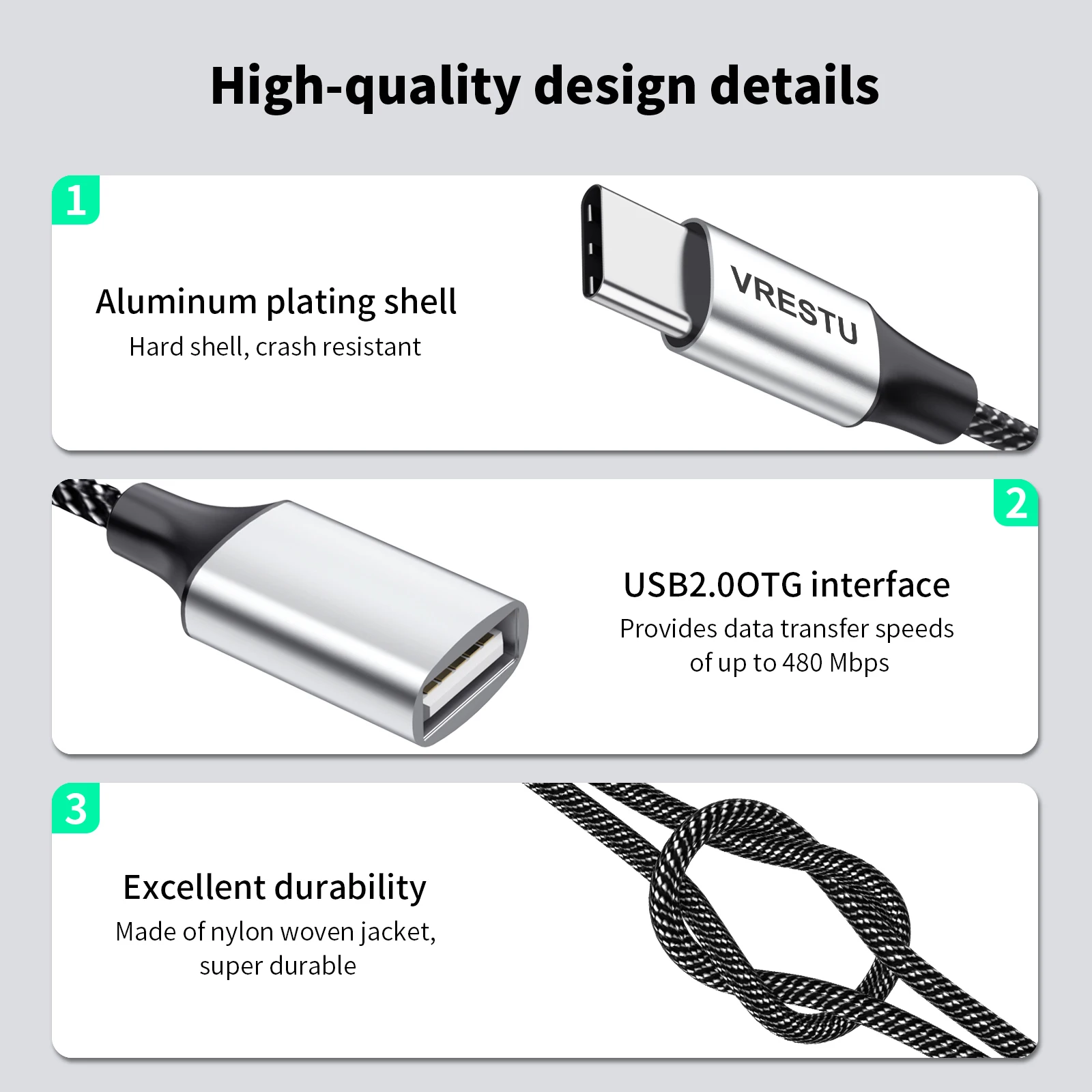 Type C Naar Dual Usb Otg Adapter Usb 2.0 Type-C Uitbreiding Hub Data Opladen Gevlochten Cabo Voor Samsung galaxy S22 Macbook Pro Air Ipad