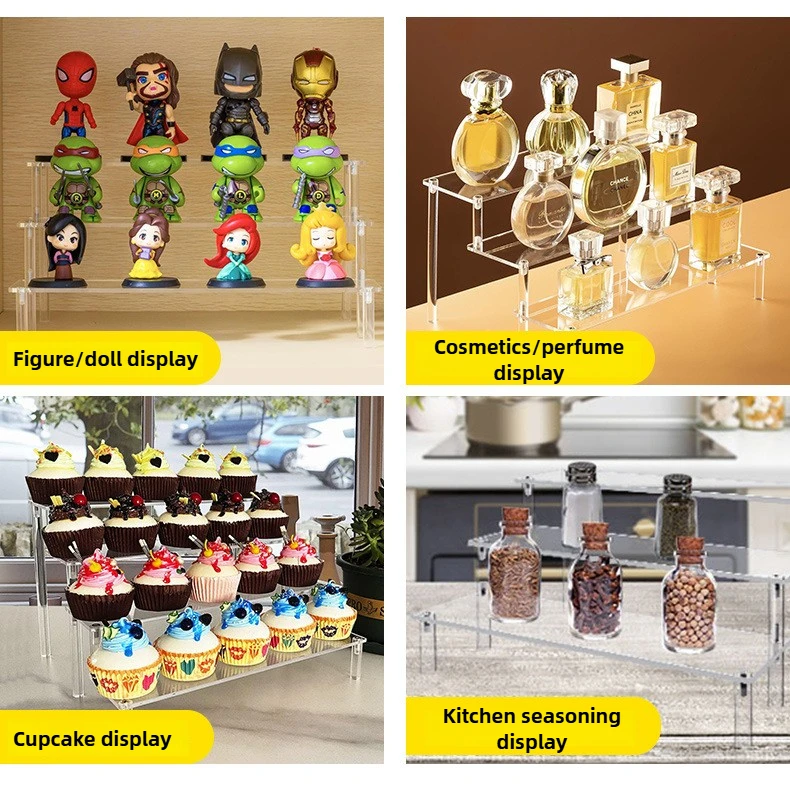 1-4 20x8cm Tier Acrylic Display Stand Durable Display Rack for Cupcake Perfume Doll Transparent Trapezoidal Storage Shelf