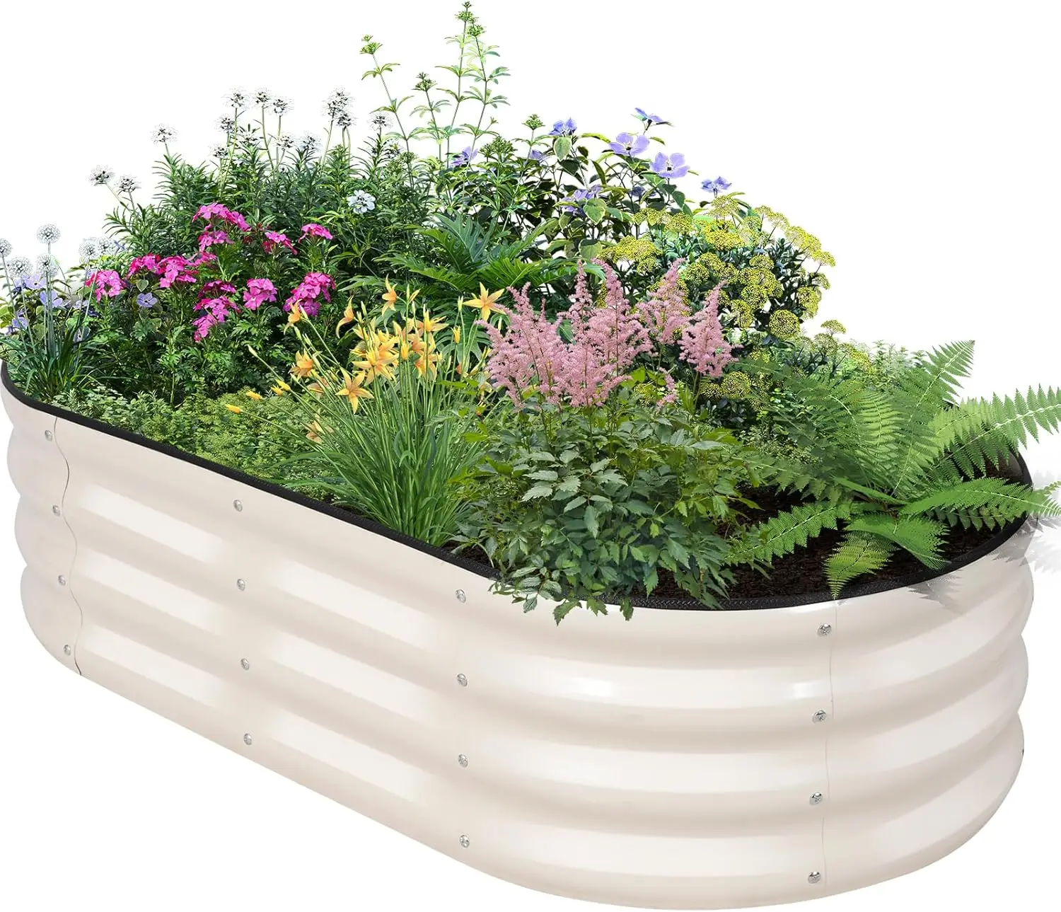 

Galvanized Raised Garden Bed Outdoor - 4×2×1ft Planter Raised Beds for Gardening | Oval Metal Garden Planter Box with Safety Edg