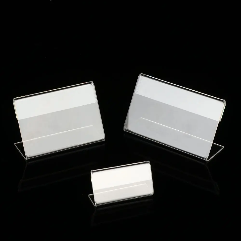 Clear Supermarket Mall L Shape Price Card Tag Acrylic Sign Display Holder Shelf Label Holder Counter Top Stand