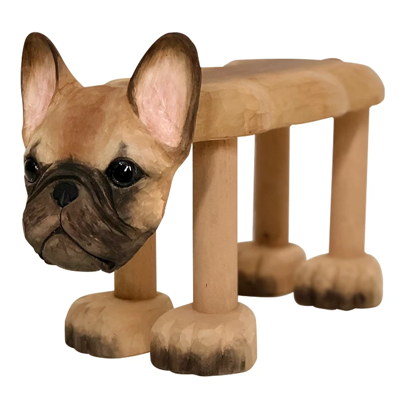 

Solid wood hand-carved small children's dog method Bulldog stool