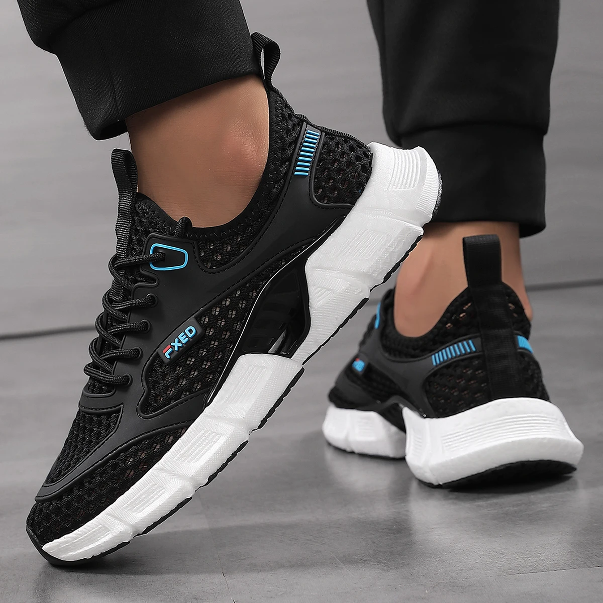 Sapatos masculinos de malha casual, sola macia respirável, leve, para pesca ao ar livre, sola macia, sapatos de malha masculinos