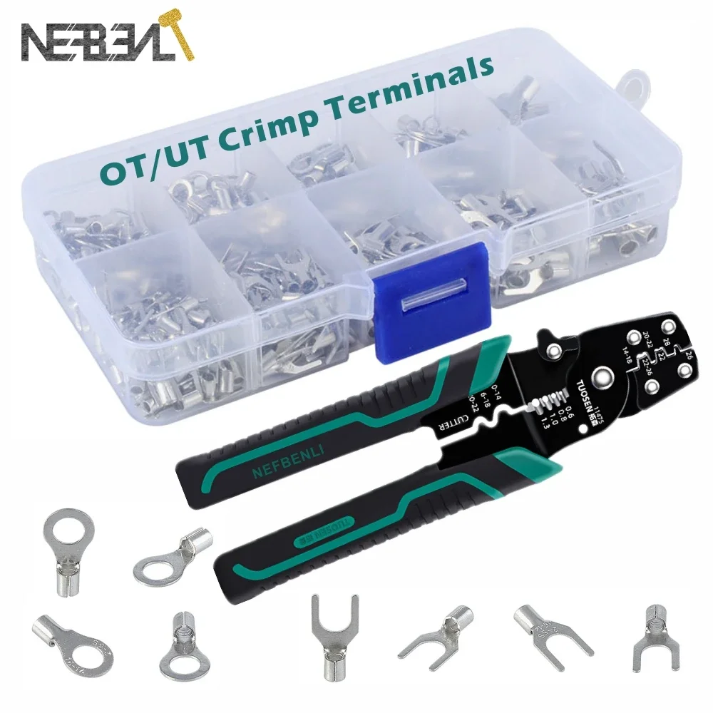 

320pcs Boxed Non-Insulated Ring Fork OT/UT Crimp Brass Terminals Assortment Copper Nose Wiring Wire Connector 0.5-4mm