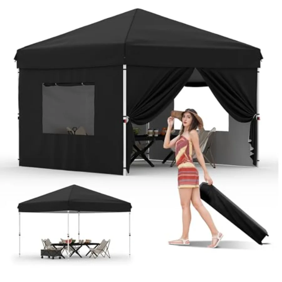 

10X10 Pop Up Canopy Tent with 4 Sidewalls, Heavy Duty Commercial Instant Shelter, One-Person Quick Setup Outdoor Party Tent, Wa