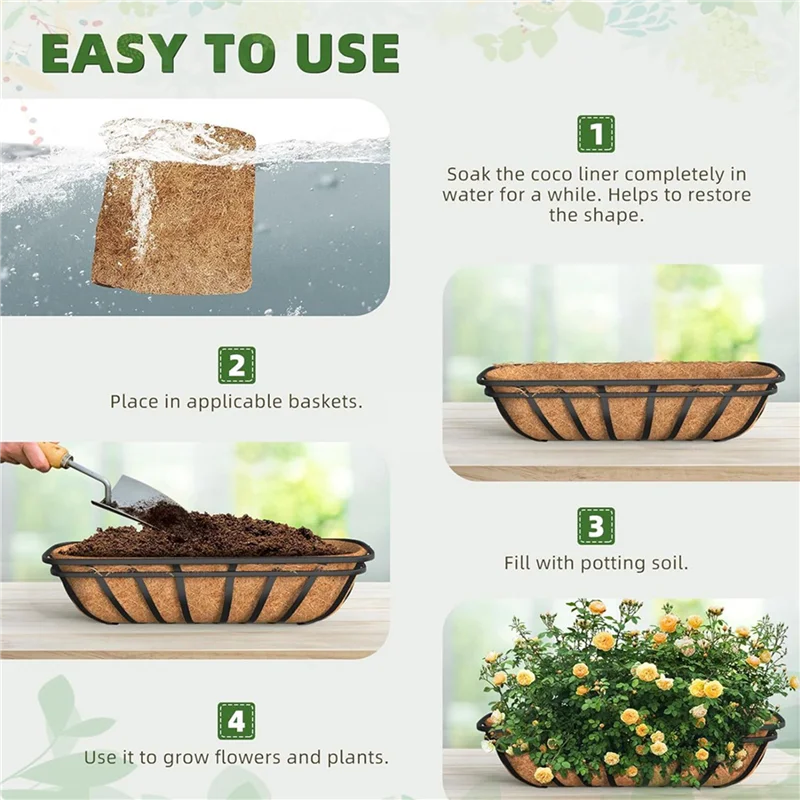ABUL-30 Inch 6 Pack Trough Liners, Coconut Coir Fiber For Wall Basket Planters, Window Box Liners, Garden Planter Baskets