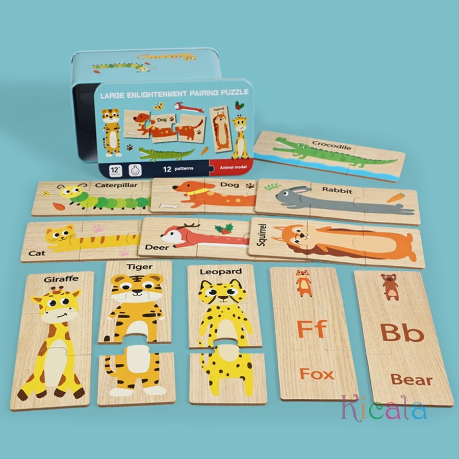 طفل أطفال الإدراك الألغاز لعب طفل صندوق حديد بطاقات مطابقة لعبة البطاقات المعرفية مركبة الفاكهة الحيوان سيارات مجموعات زوج لغز