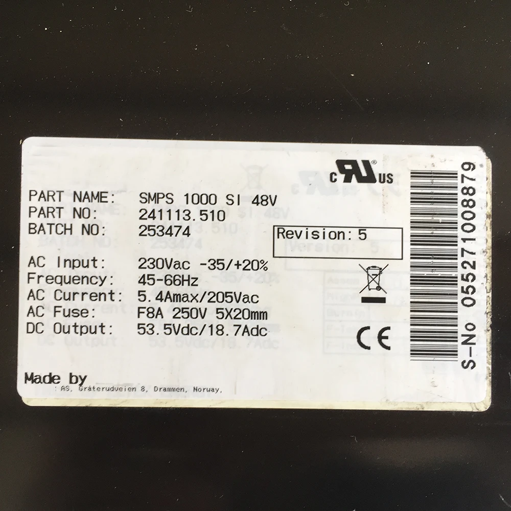 SMPS 1000 SI 48V Adjustable 36.8-60.2V For Eltek Power Supply Module 241113.510