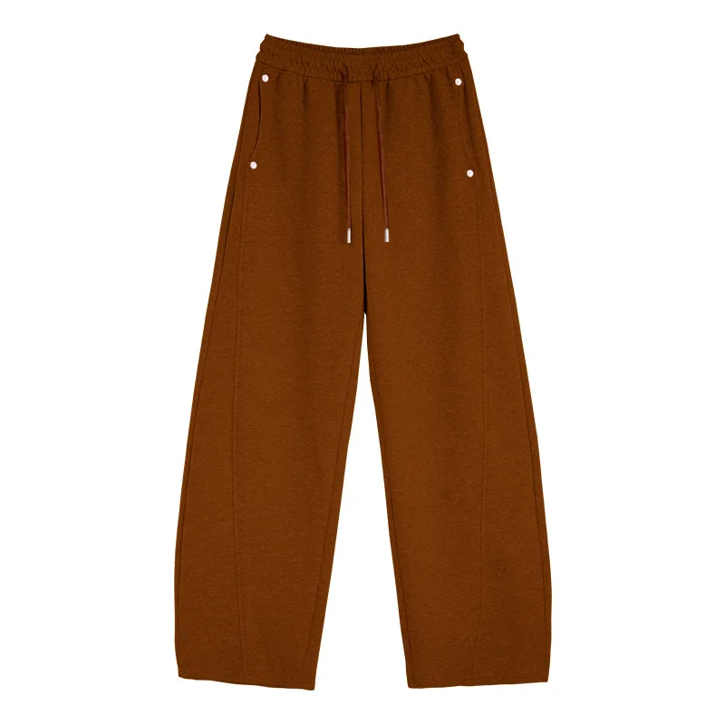Straight Casual Pants Women's 2025 Winter Narrow Version High Waist Drawstring Piled Thickened Small Wide Leg Sweatpants