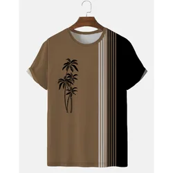 Coconut Tree Stripes 3D Print T-Shirts Men's Hip Hop Short Sleeve T Shirt Oversized Outdoor Tees Harajuku Y2k Tops Kids Clothing