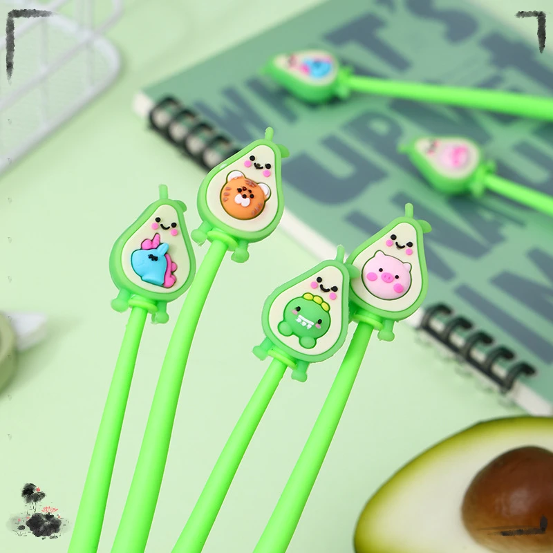 48 Pcs Soft Rubber Avocado Rocker Gel Pens Set Cartoon Fruit Shape Swing Pen School Supplies Back To School