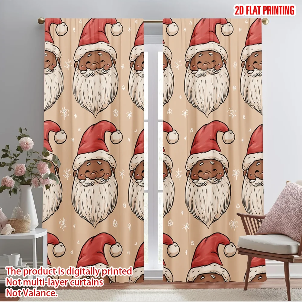 

2pcs,2D plane printing Popular Curtains Black Santa Claus1 Polyester Fabric (without rod) Festive Perfect for Living Room,