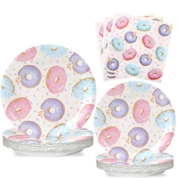 Donut Birthday Decoration Disposable Tableware Donut Themed Party Paper Plates Napkins Donut Birthday Party Baby Shower Decor