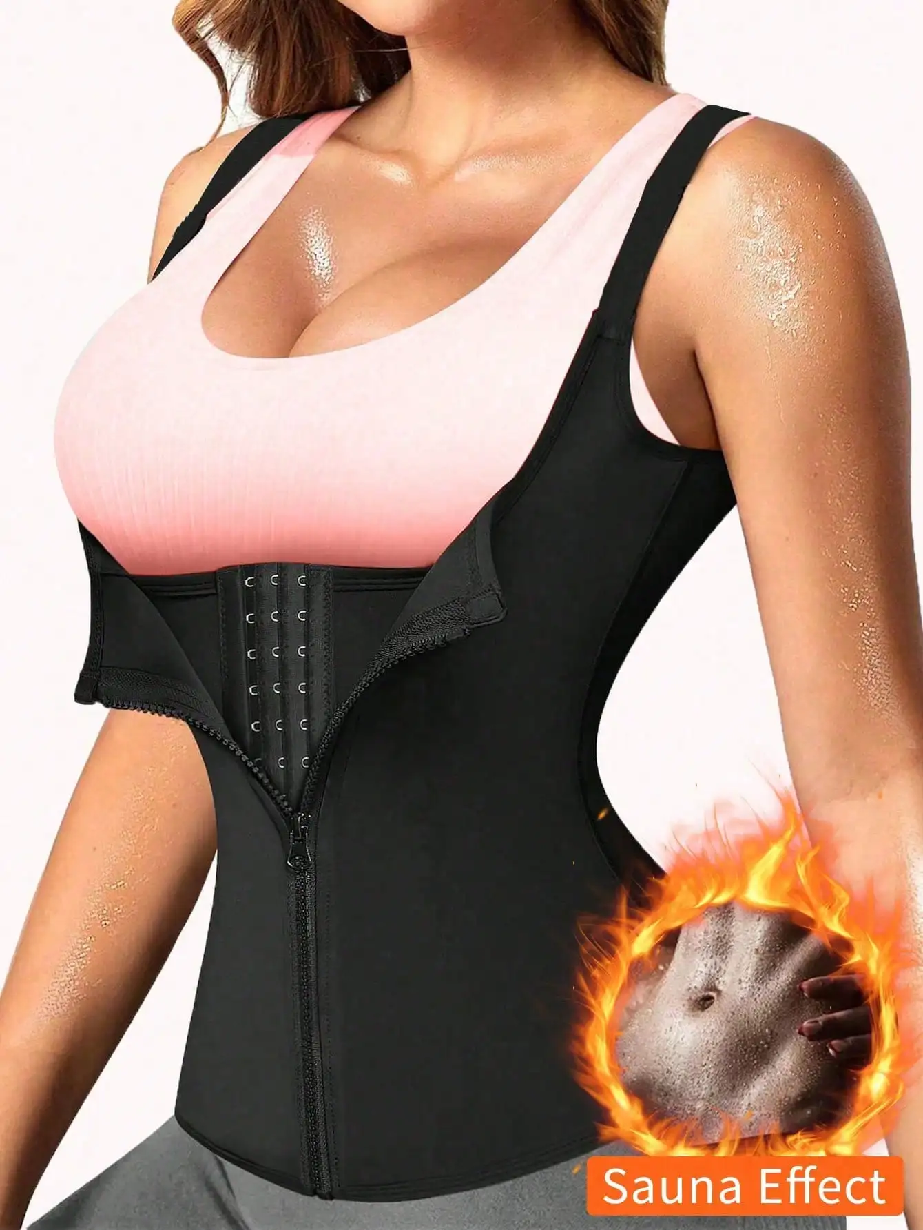 Top de espartilho esportivo feminino de 1 peça com zíper frontal e alças ajustáveis