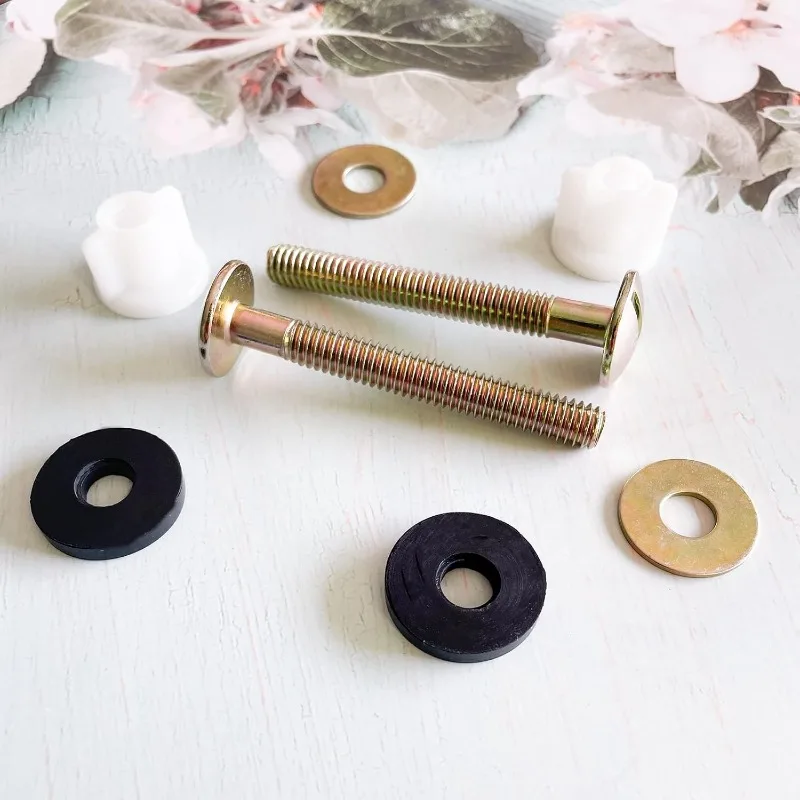 

2Pcs Universal Toilet Seat Bolt and Screw Set, Heavy Duty Toilet Seat Hinge Bolts with Metal and Rubber Washers, Zinc Alloy