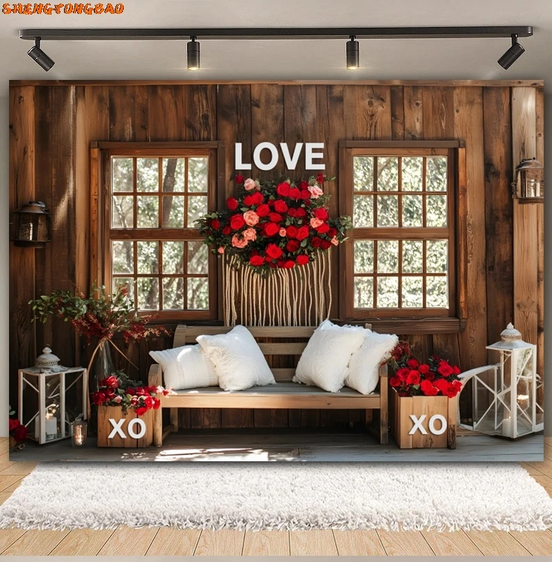 Фоны для фотографий ко Дню святого Валентина, 14 февраля, красное сердце любви, цветочный романтический магазин роз, декор для свадебной вечеринки, фотофон