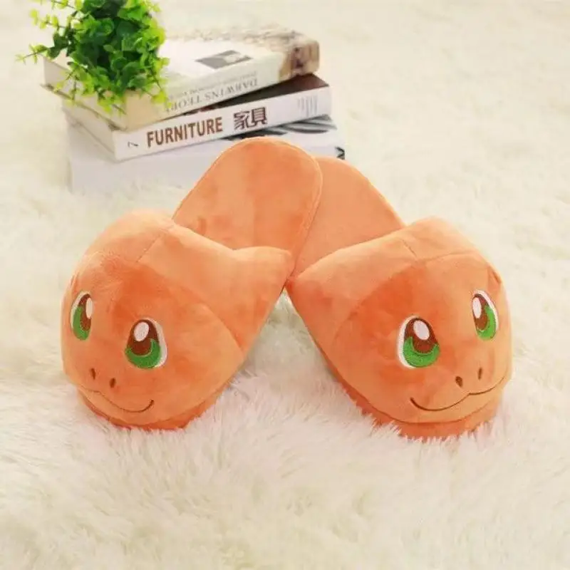 Kawaii Pokemon Home Plush Slippers Cute Cartoon Pikachu Eevee Charmander Autumn and Winter Indoor Warm Slippers Holiday gifts