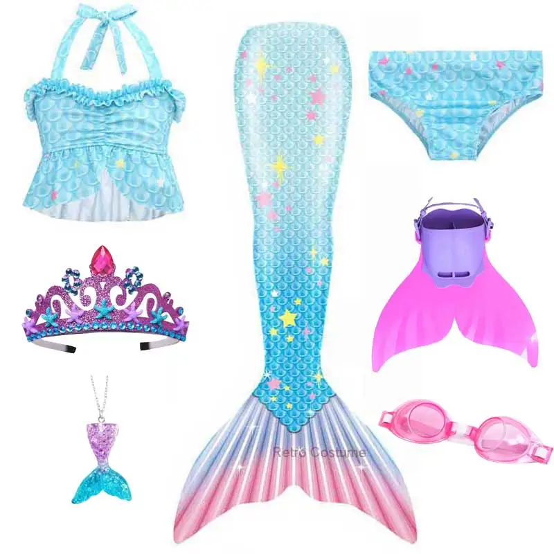 Mermaid Tails Swimming Tail Bikini Set, Traje Cosplay para meninas, maiô infantil, piscina na praia