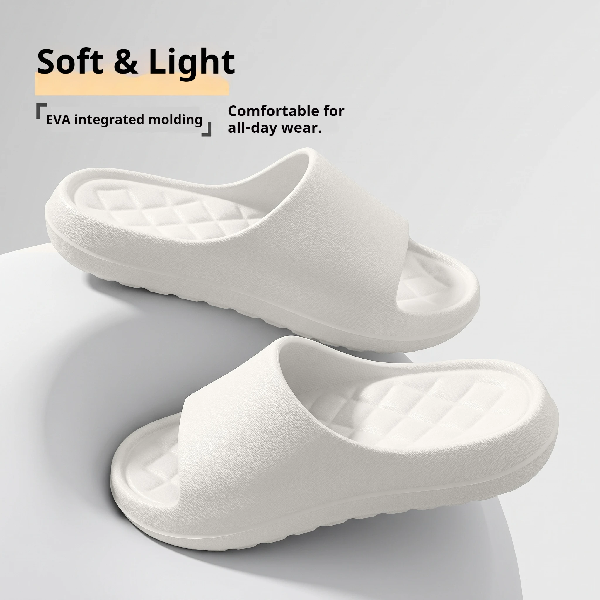 Unisex Stylish Rhombus Pattern EVA Slides with Cloud-Soft Cushioning Thick Sole Silent Non-Slip One-Piece Molding for Indoor & O