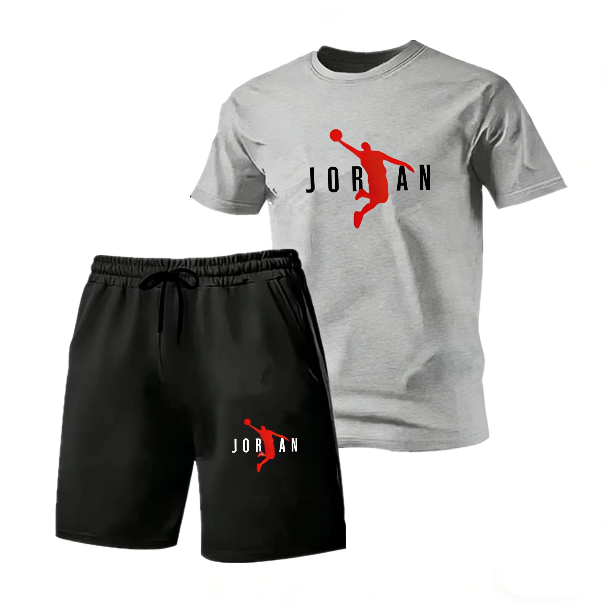 Summer Fashion Trendy Casual Sports Two Piece Set Men's Short sleeved T-shirt+Shorts Set Quick-drying