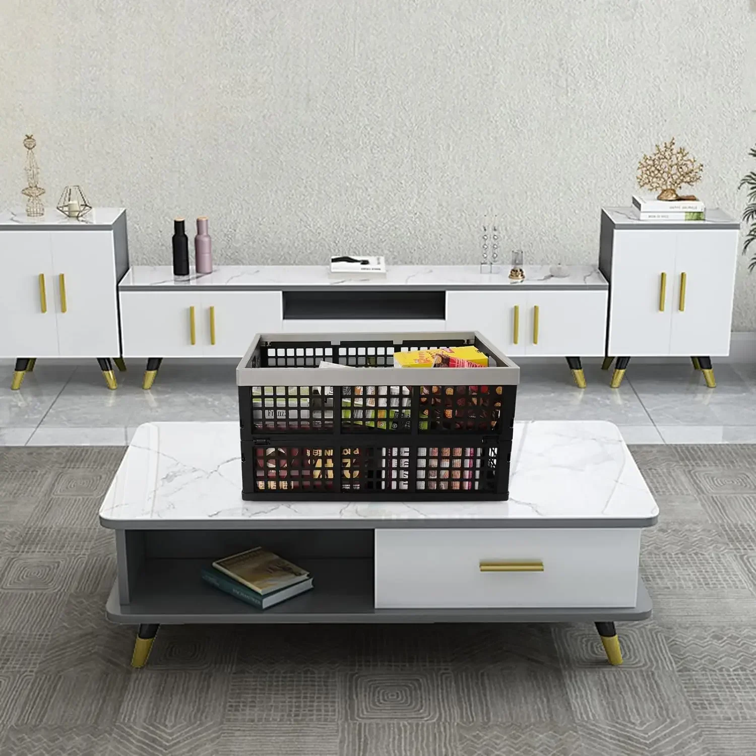 A Collapsible Storage Crates Plastic, Large Foldable Crates Set of 3, 42 Liter
