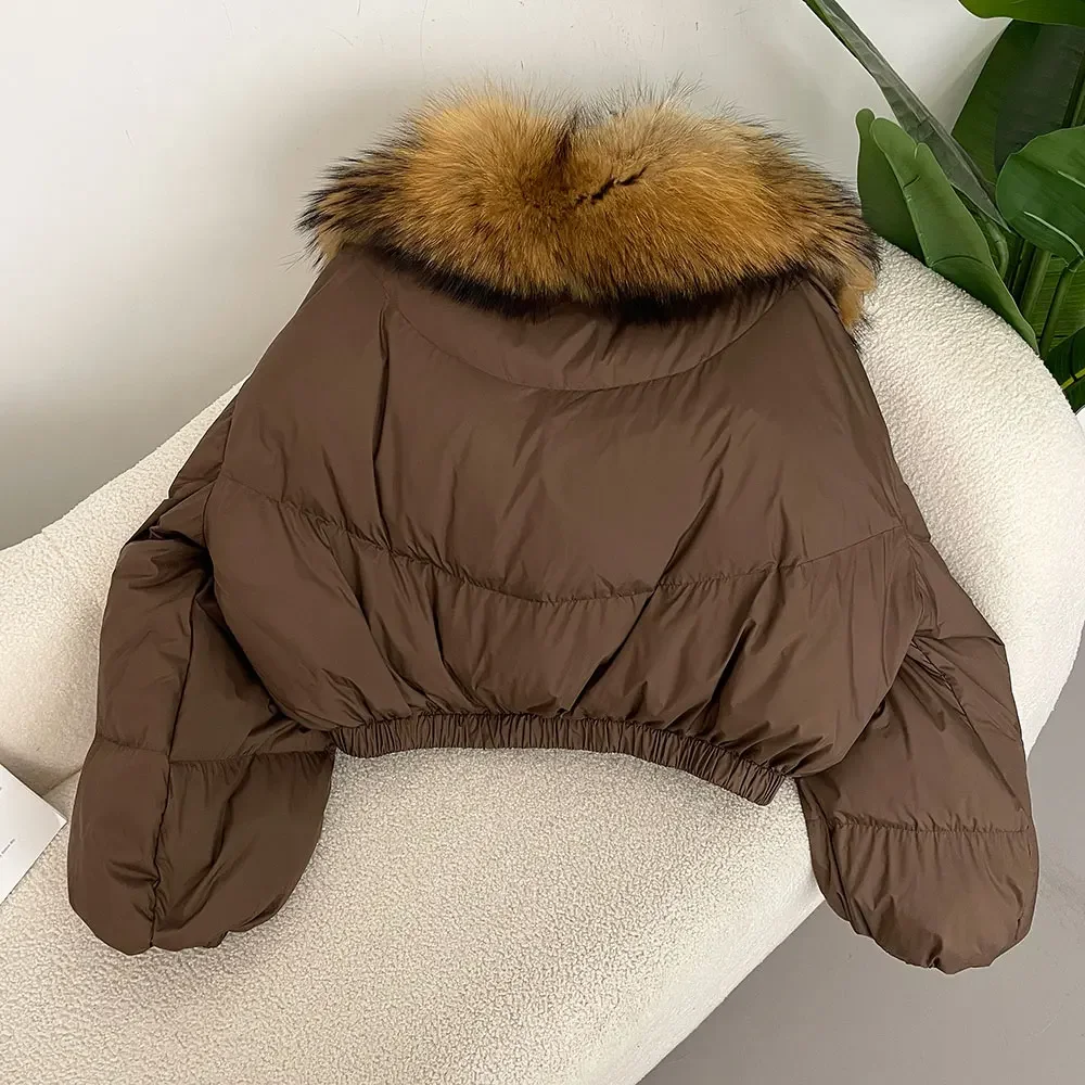 Chaqueta de invierno de lujo para mujer, Cuello de piel de mapache de zorro Real, abrigo de plumón de pato Natural grueso y cálido, ropa de calle