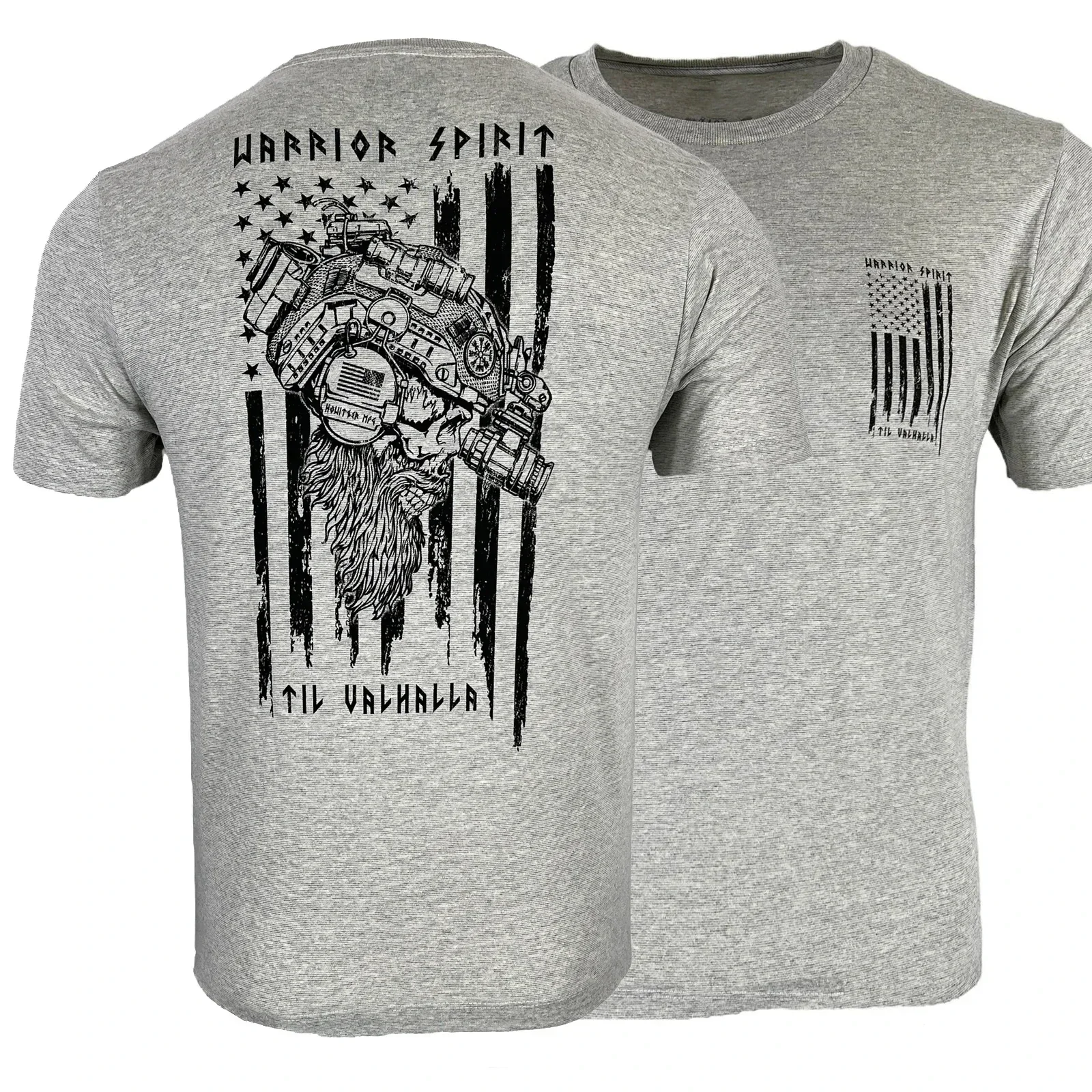 Til Valhalla. America Warrior Spirit Vi king Tactical Skull Military T-Shirt 100% Cotton O-Neck Short Sleeve Casual Mens T-shirt