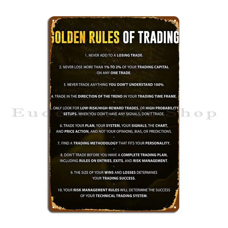 Golden Rules Of Trading Print Forex Stock Market Financial Nasdaq Day Trader Trade Money Metal Plaque Poster