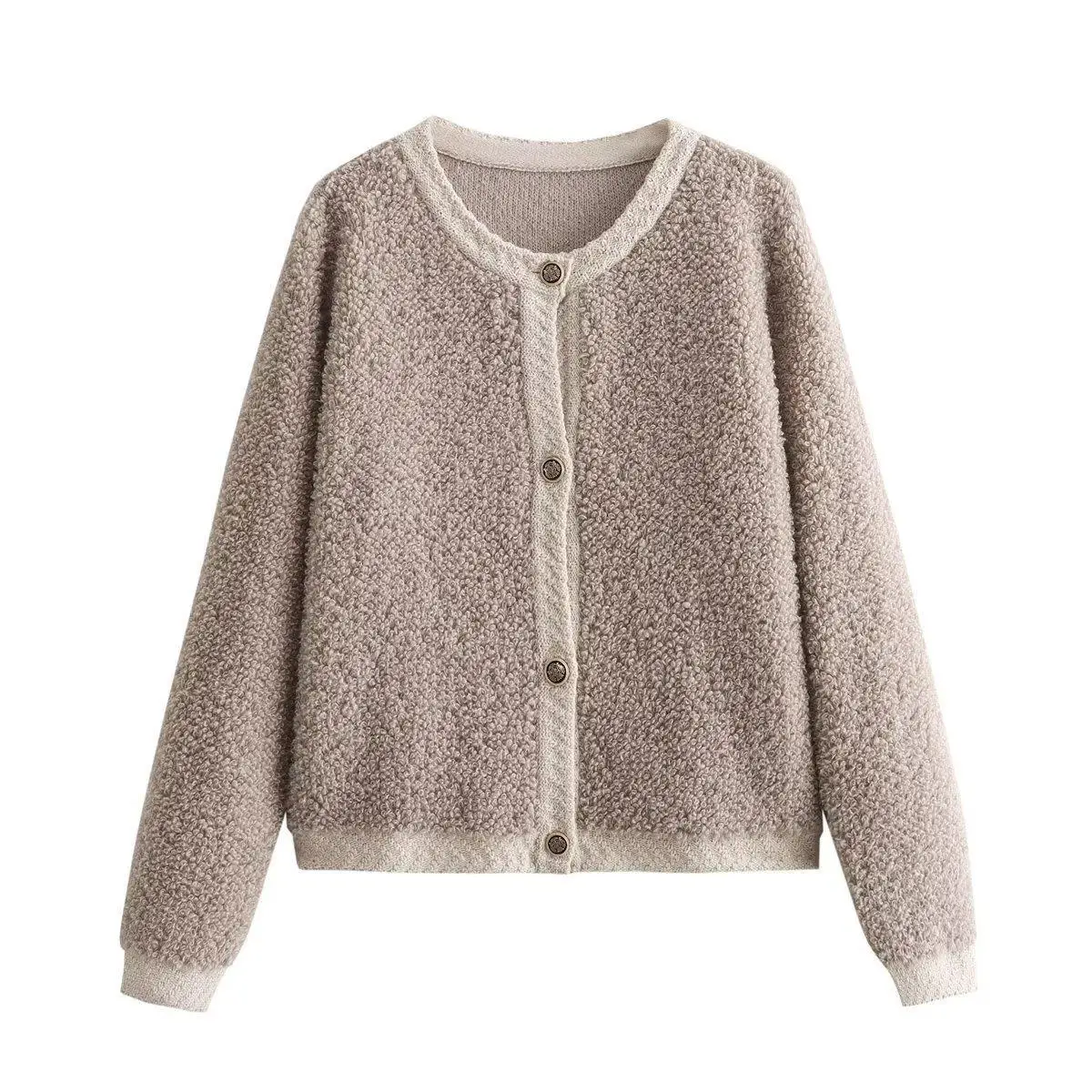 

Vintage Autumn Winter Cardigan Women Contrast Color Button Terry Yarn Knitted Cardigan Warm Sweater