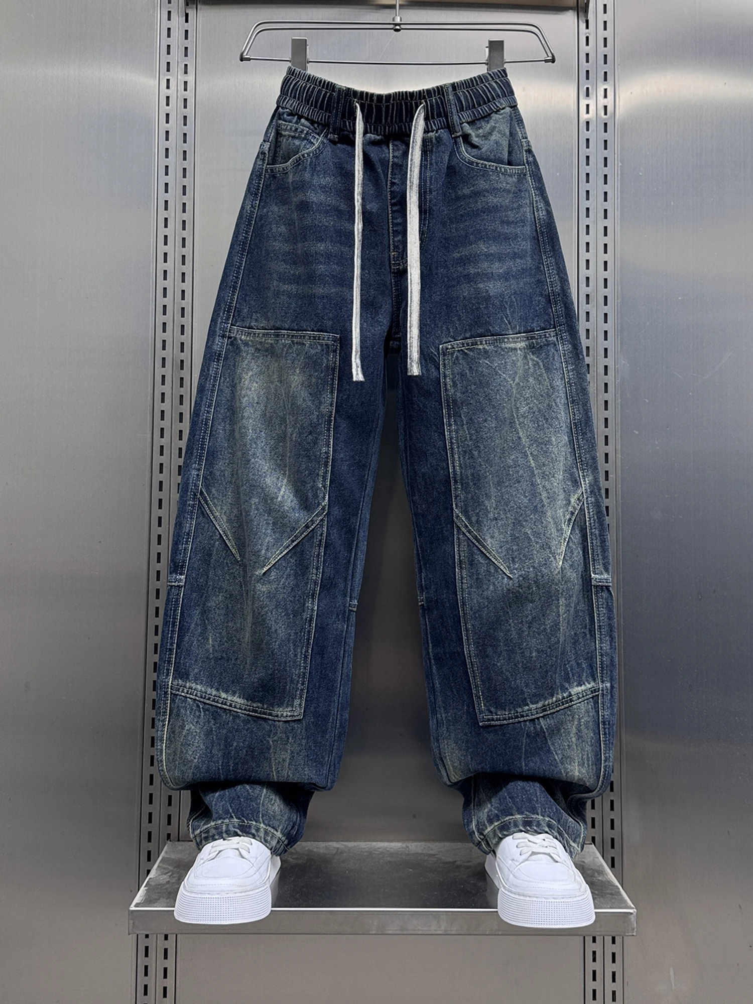 

Мужские джинсы прямого кроя в стиле ретро с эффектом потертости, свободные повседневные широкие брюки в американском стиле, модные джинсы свободного кроя Осень-Зима 2025