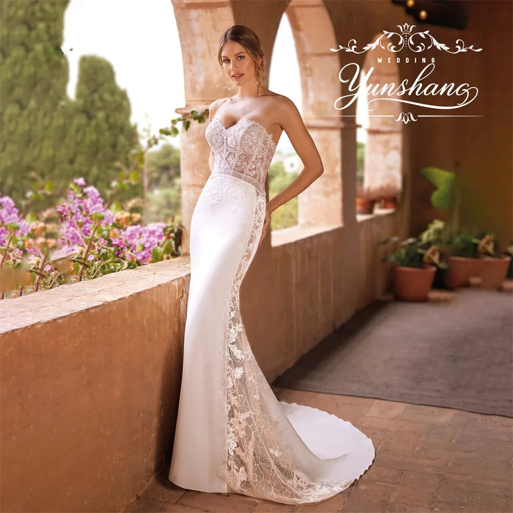 YunShang personnalisé chérie dentelle broderie sirène robe de mariée Appliques balayage Train Corset bretelles paillettes luxe plus récent
