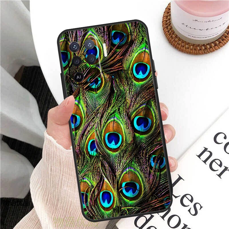 Чехол с павлиньими перьями для Oppo A18 A74 A57 A17 A77 A38 A58 A78 A98 A54 A94 A80 A60 A40 A96 A76 A16 A15 A5 Pro